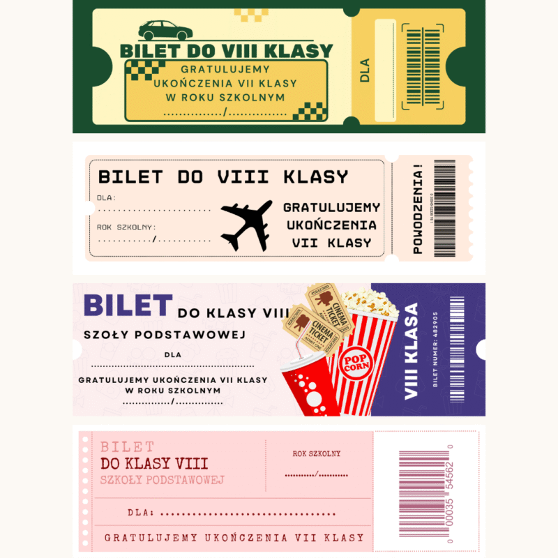 Bilet do VIII klasy na zakończenie roku szkolnego
