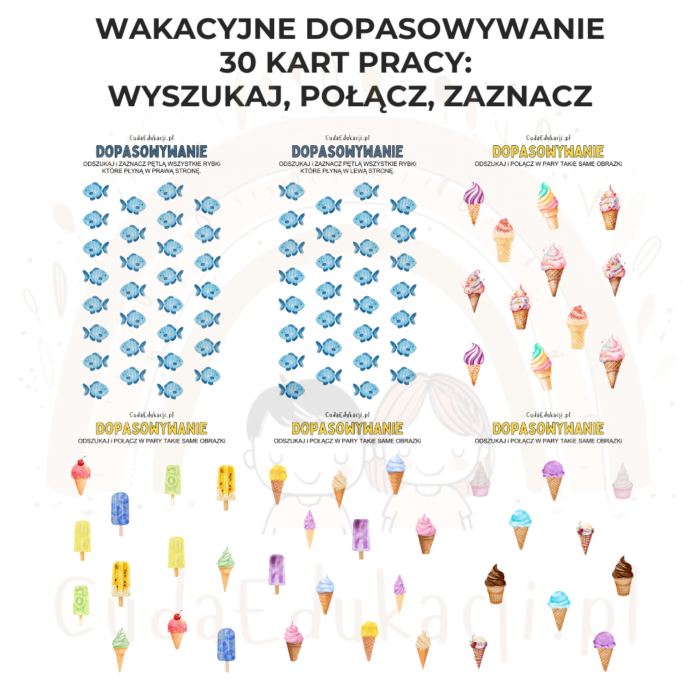 Wakacyjne dopasowywanie - karty pracy: odszukaj, połącz, zaznacz - obrazek 2