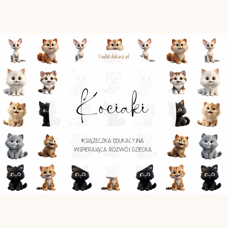 Koty. Książeczka edukacyjna PDF, 20 kart pracy 4-5 lat