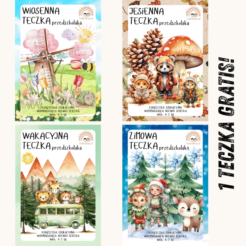 Zestaw 4 Teczek Przedszkolaka (4–5 lat) – 400 kart pracy PDF