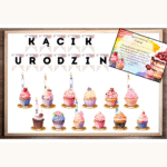 Babeczkowe urodzinki - gazetka urodzinowa z babeczkami + girlanda + dyplomy urodzinowe od 1 do 11 lat