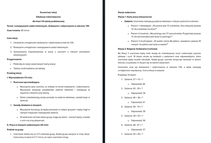 Lekcja otwarta „Matematyczne stacje zadaniowe. Dodawanie i odejmowanie w zakresie 100.” Klasy II-IV SP - obrazek 3