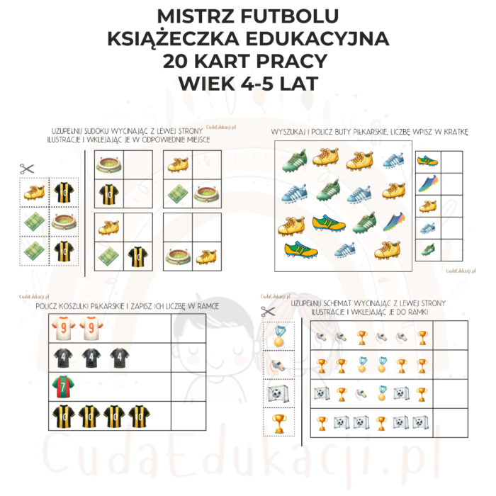 Mistrz Futbolu. Książeczka edukacyjna PDF, 20 kart pracy 4-5 lat - obrazek 2