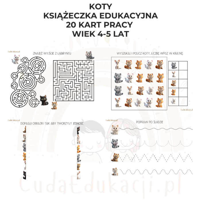 Koty. Książeczka edukacyjna PDF, 20 kart pracy 4-5 lat - obrazek 3