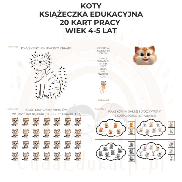 Koty. Książeczka edukacyjna PDF, 20 kart pracy 4-5 lat - obrazek 4