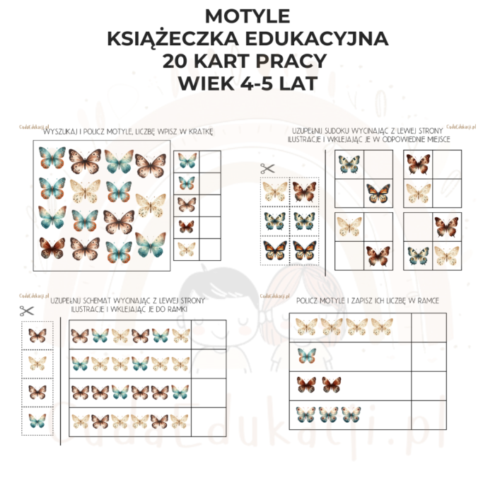 Motyle. Książeczka edukacyjna PDF, 20 kart pracy 4-5 lat - obrazek 2