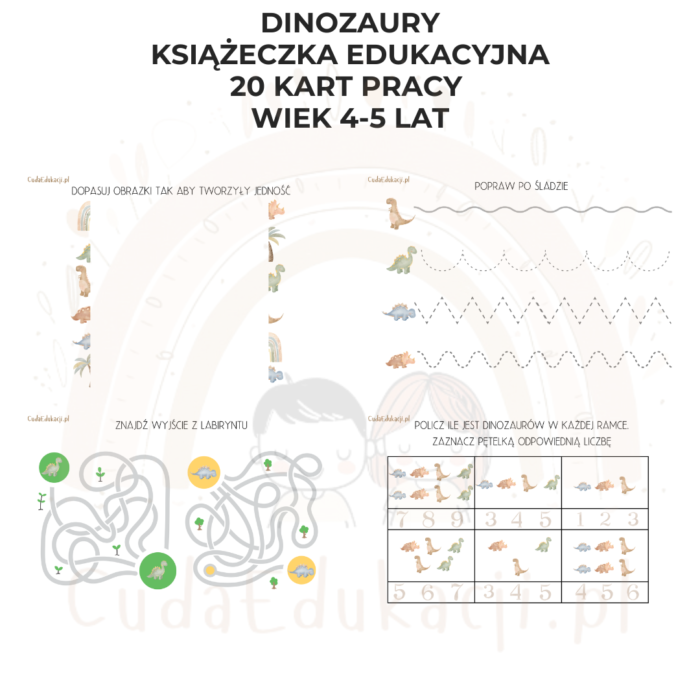 Dinozaury. Książeczka edukacyjna PDF, 20 kart pracy 4-5 lat - obrazek 3