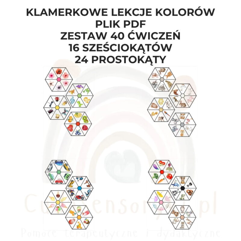 Klamerkowe lekcje kolorów: PDF zestaw 40 ćwiczeń