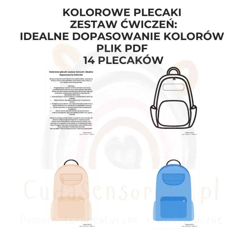 Kolorowe plecaki zestaw ćwiczeń: idealne dopasowanie kolorów PDF 14 plecaków