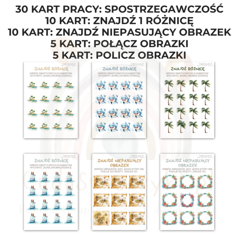 Percepcja wzrokowa i koncentracja uwagi, ćwiczenia na spostrzegawczość karty pracy PDF
