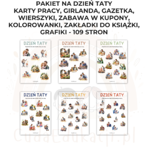 Pakiet Dzień Taty PDF: girlanda, kolorowanki, karty pracy, kupony, wierszyki, zakładki i inne