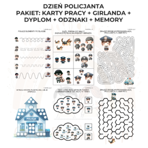 Dzień Policjanta: karty pracy, dyplom, girlanda, odznaki i memory