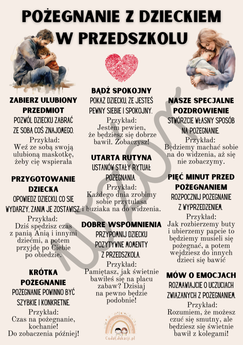 Pożegnanie z rodzicami - karta informacyjna / gazetka/ w szkole, w przedszkolu i w żłobku
