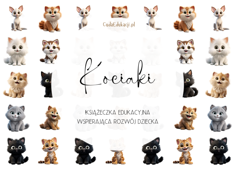 Koty. Książeczka edukacyjna PDF, 20 kart pracy 4-5 lat