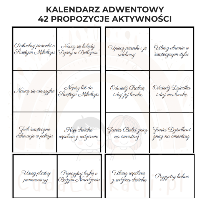 Kalendarz Adwentowy 42 propozycje aktywności Boże Narodzenie