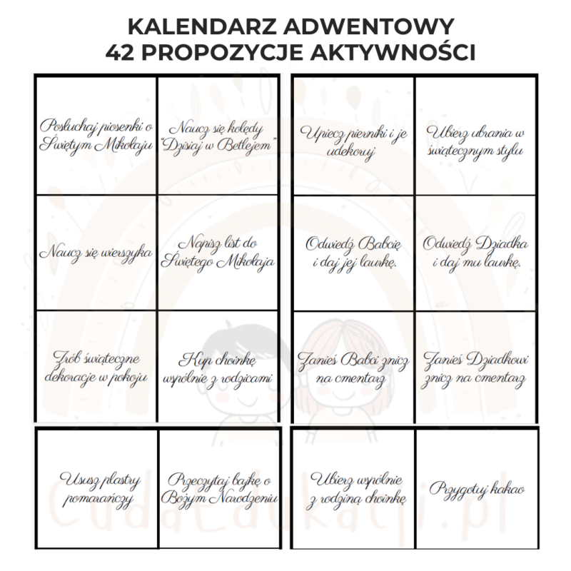 Kalendarz Adwentowy 42 propozycje aktywności Boże Narodzenie