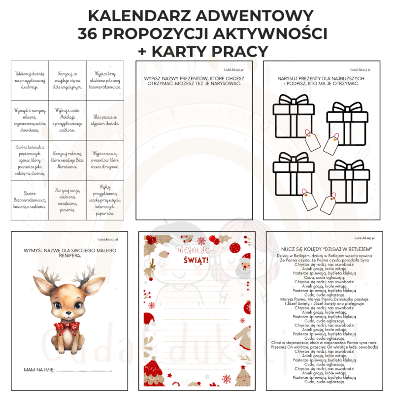 Kalendarz adwentowy z kartami pracy + 36 propozycji zadań na Boże Narodzenie