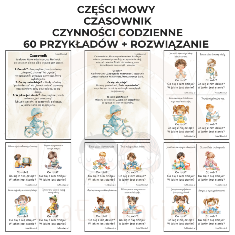 Części mowy: czasowniki - fiszki edukacyjne