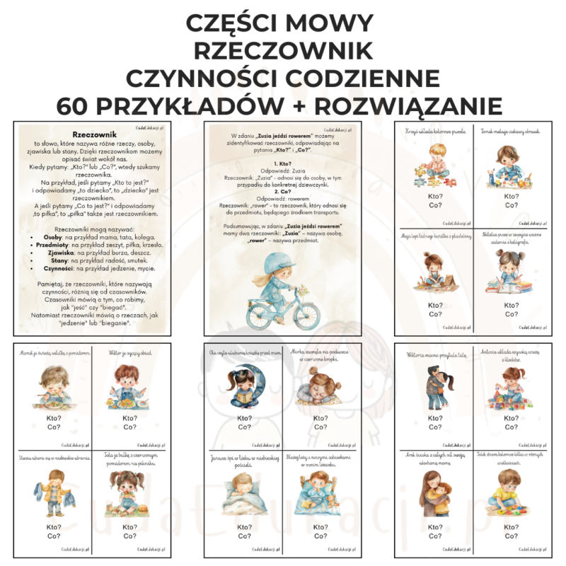 Części mowy: rzeczowniki - fiszki edukacyjne