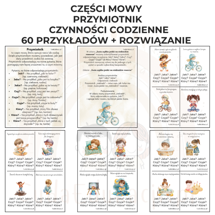 Części mowy: przymiotniki - fiszki edukacyjne