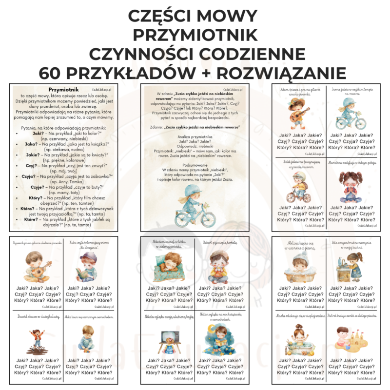 Części mowy: przymiotniki - fiszki edukacyjne