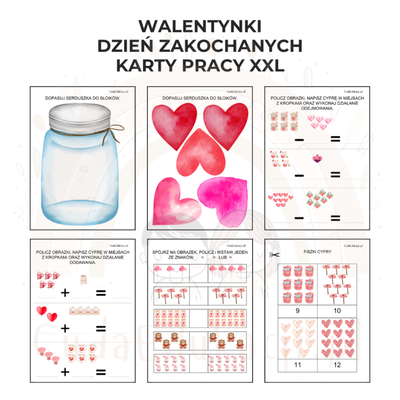 Walentynkowe karty pracy XXL PDF