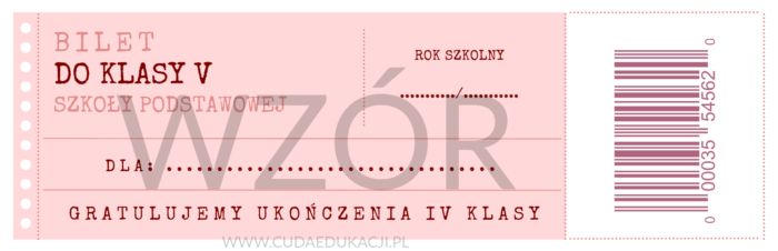 Bilet do V klasy na zakończenie roku szkolnego