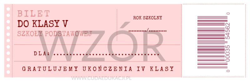 Bilet do V klasy na zakończenie roku szkolnego