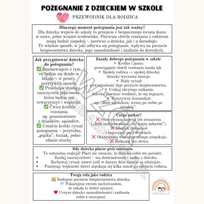 Broszura informacyjna dla rodziców – Pożegnanie z dzieckiem • Żłobek • Przedszkole • Szkoła •