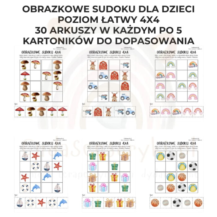 Obrazkowe sudoku dla dzieci poziom łatwy 4x4 PDF do wydruku - obrazek 3