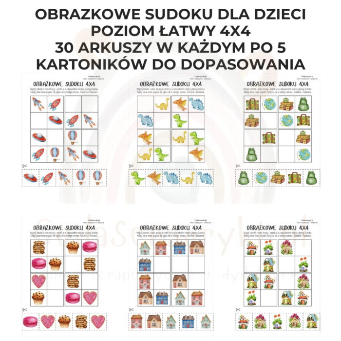 Obrazkowe sudoku dla dzieci poziom łatwy 4x4 PDF do wydruku - obrazek 4