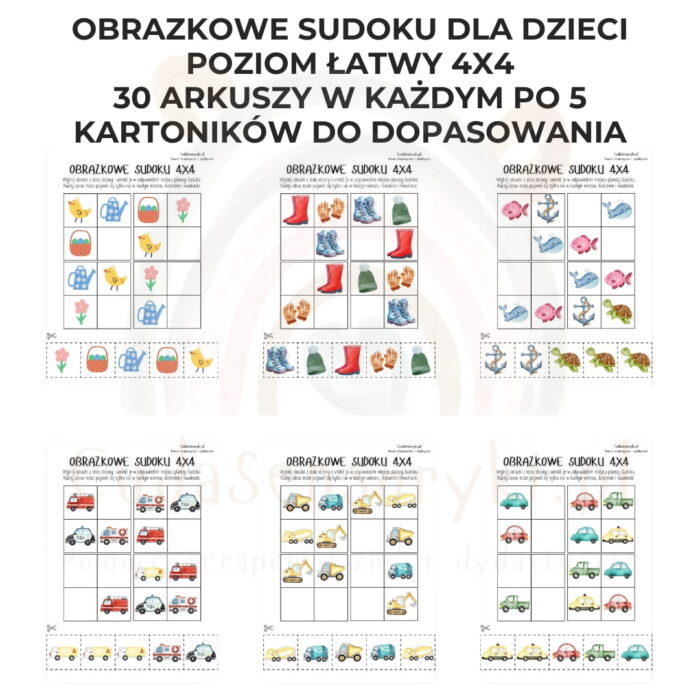 Obrazkowe sudoku dla dzieci poziom łatwy 4x4 PDF do wydruku - obrazek 6