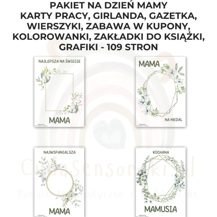Pakiet Dzień Mamy PDF: girlanda, kolorowanki, karty pracy, kupony, wierszyki, zakładki i inne - obrazek 2