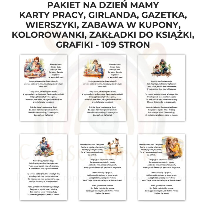 Pakiet Dzień Mamy PDF: girlanda, kolorowanki, karty pracy, kupony, wierszyki, zakładki i inne - obrazek 3