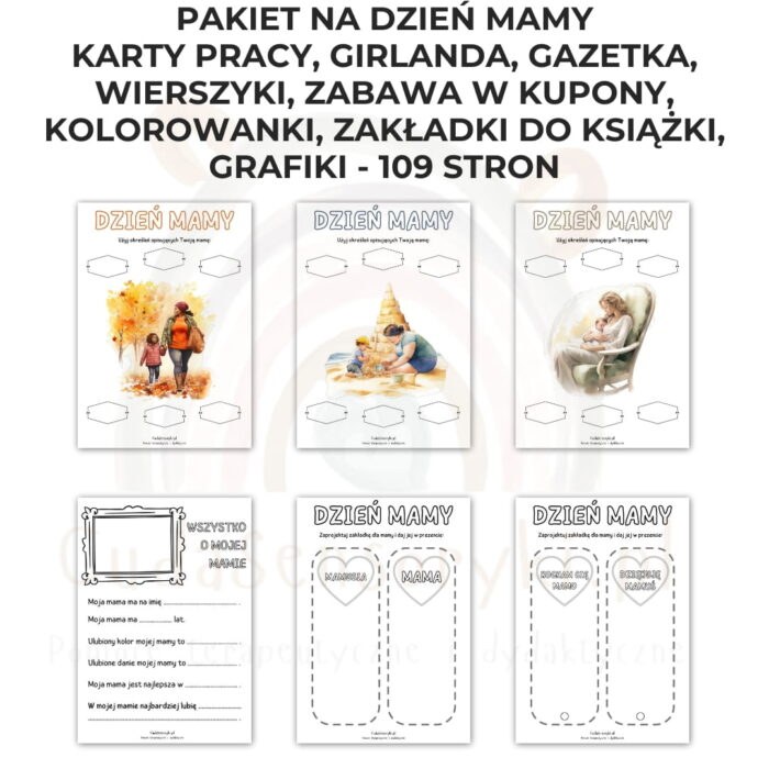 Pakiet Dzień Mamy PDF: girlanda, kolorowanki, karty pracy, kupony, wierszyki, zakładki i inne - obrazek 5