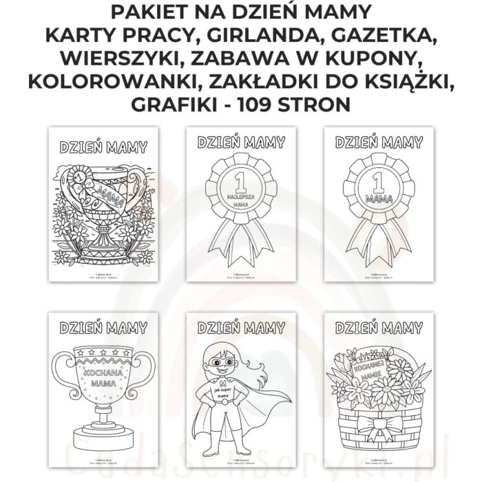 Pakiet Dzień Mamy PDF: girlanda, kolorowanki, karty pracy, kupony, wierszyki, zakładki i inne - obrazek 12