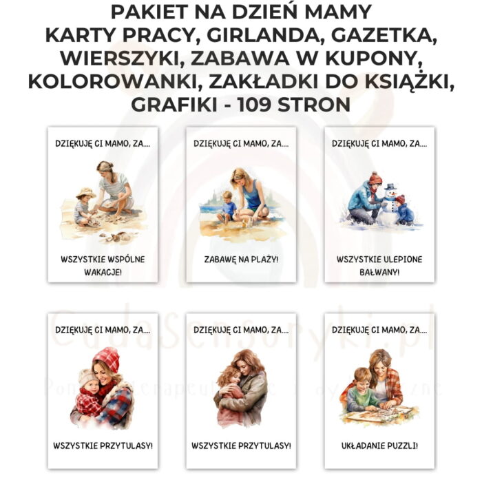 Pakiet Dzień Mamy PDF: girlanda, kolorowanki, karty pracy, kupony, wierszyki, zakładki i inne - obrazek 14