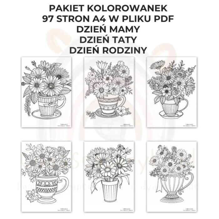 Kolorowanki Dzień Mamy, Dzień Taty, Dzień Rodziny 97 arkuszy A4 PDF - obrazek 6