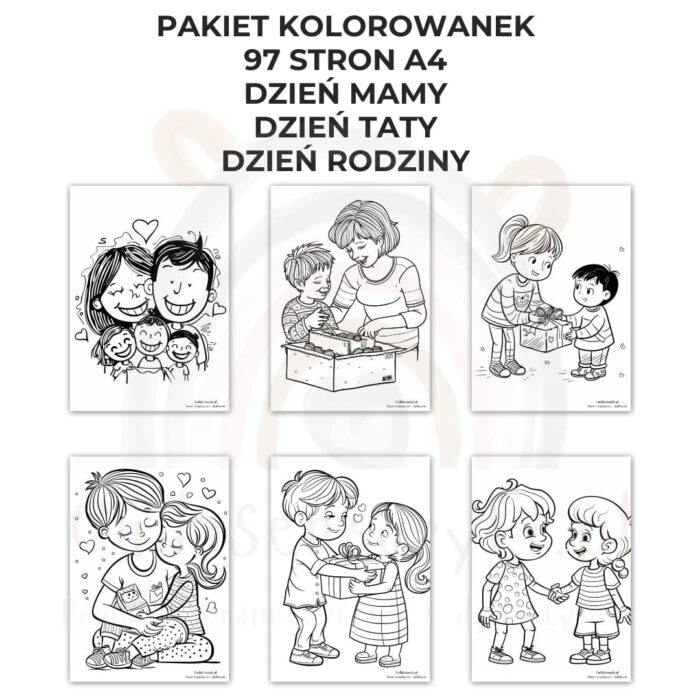 Kolorowanki Dzień Mamy, Dzień Taty, Dzień Rodziny 97 arkuszy A4 PDF - obrazek 9