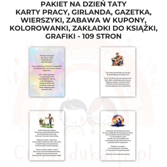 Pakiet Dzień Taty PDF: girlanda, kolorowanki, karty pracy, kupony, wierszyki, zakładki i inne - obrazek 3