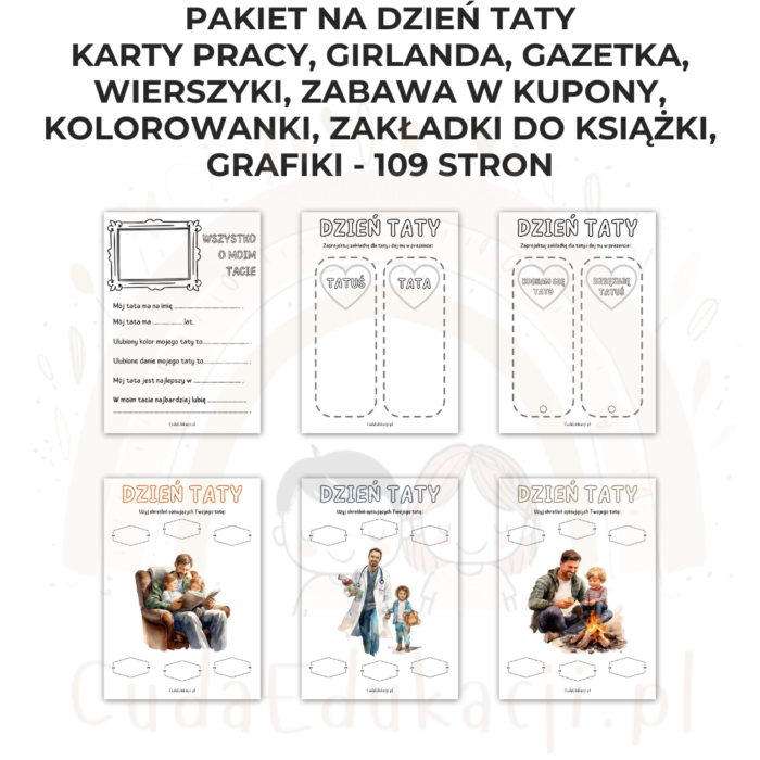 Pakiet Dzień Taty PDF: girlanda, kolorowanki, karty pracy, kupony, wierszyki, zakładki i inne - obrazek 5