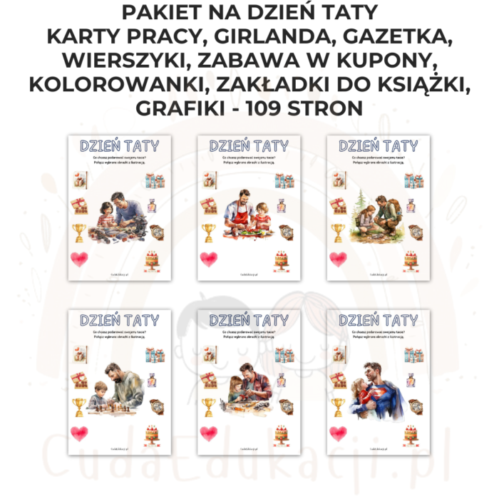 Pakiet Dzień Taty PDF: girlanda, kolorowanki, karty pracy, kupony, wierszyki, zakładki i inne - obrazek 8