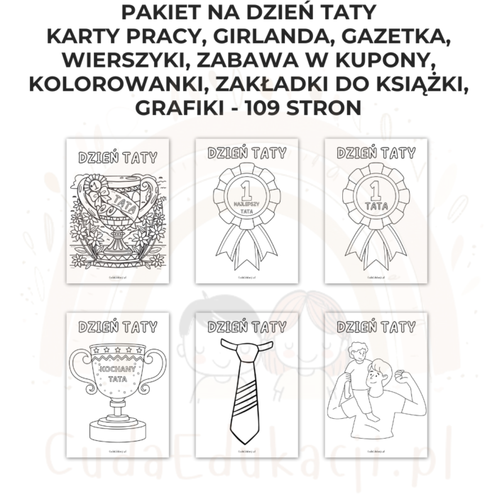 Pakiet Dzień Taty PDF: girlanda, kolorowanki, karty pracy, kupony, wierszyki, zakładki i inne - obrazek 11