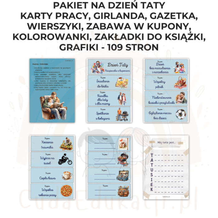 Pakiet Dzień Taty PDF: girlanda, kolorowanki, karty pracy, kupony, wierszyki, zakładki i inne - obrazek 12