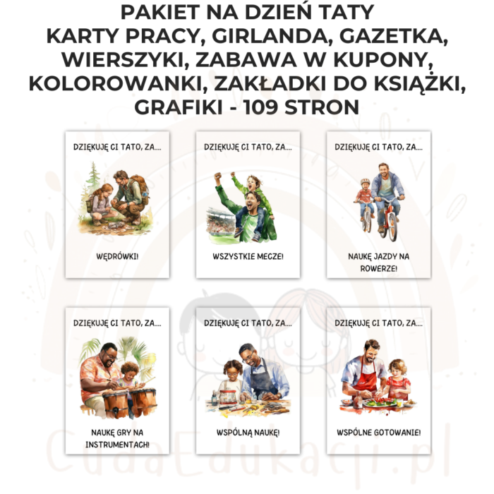 Pakiet Dzień Taty PDF: girlanda, kolorowanki, karty pracy, kupony, wierszyki, zakładki i inne - obrazek 16