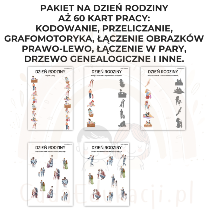 Dzień Rodziny PDF: Karty pracy, zestawy ćwiczeń, kostka do gry, puzzle, dopasowywanie, liczenie, łączenie - obrazek 4