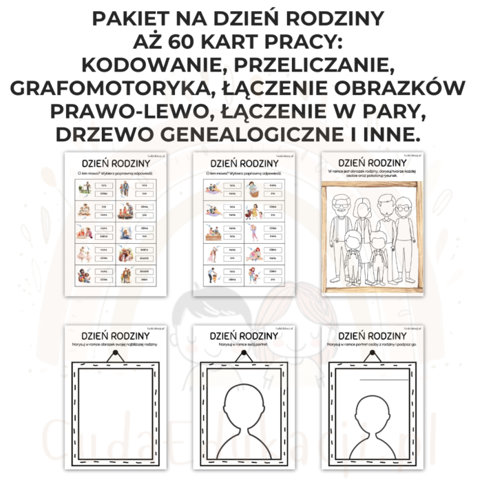 Dzień Rodziny PDF: Karty pracy, zestawy ćwiczeń, kostka do gry, puzzle, dopasowywanie, liczenie, łączenie - obrazek 5