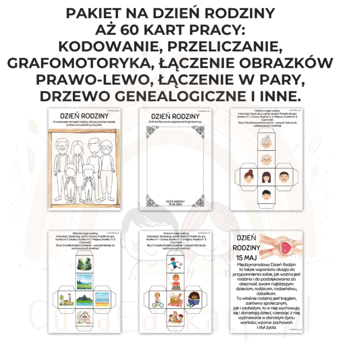 Dzień Rodziny PDF: Karty pracy, zestawy ćwiczeń, kostka do gry, puzzle, dopasowywanie, liczenie, łączenie - obrazek 7