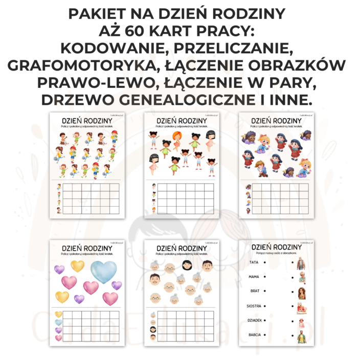 Dzień Rodziny PDF: Karty pracy, zestawy ćwiczeń, kostka do gry, puzzle, dopasowywanie, liczenie, łączenie - obrazek 9