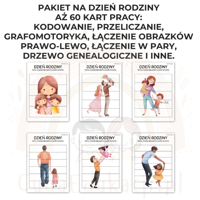 Dzień Rodziny PDF: Karty pracy, zestawy ćwiczeń, kostka do gry, puzzle, dopasowywanie, liczenie, łączenie - obrazek 10